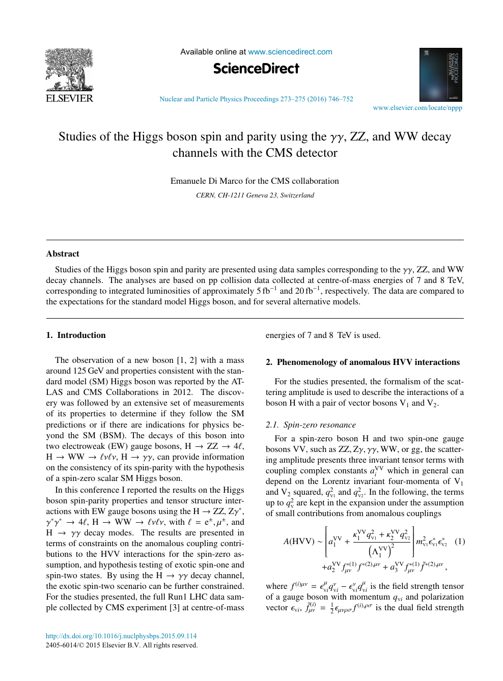 Studies Of The Higgs Boson Spin And Parity Using The Gg Zz And Ww Decay Channels With The Cms Detector Topic Of Research Paper In Physical Sciences Download Scholarly Article Pdf