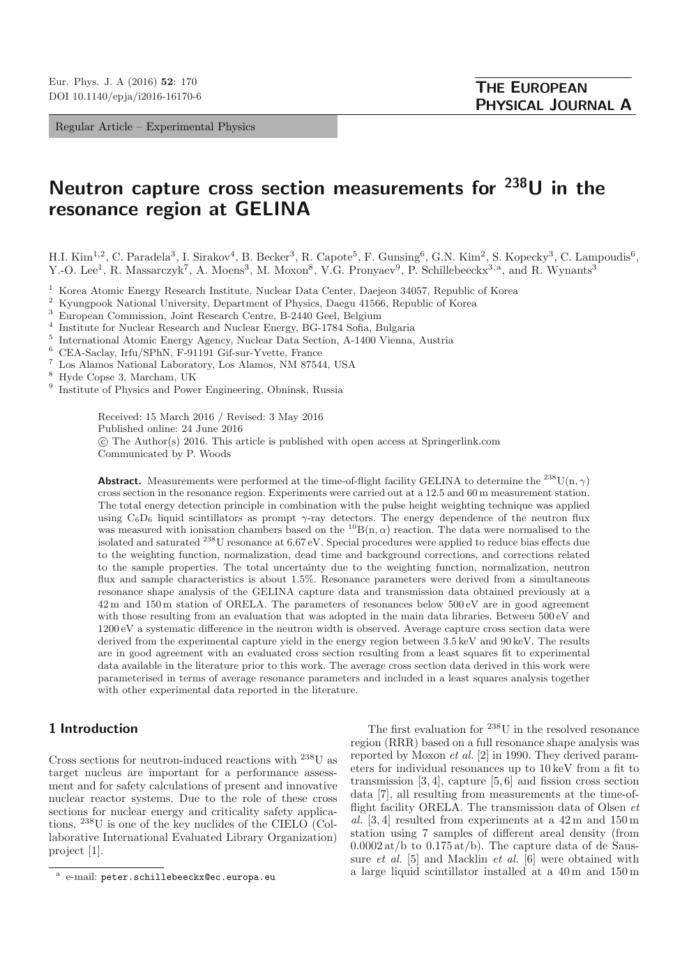 Neutron Capture Cross Section Measurements For 238u In The Resonance Region At Gelina Topic Of Research Paper In Physical Sciences Download Scholarly Article Pdf And Read For Free On Cyberleninka Open