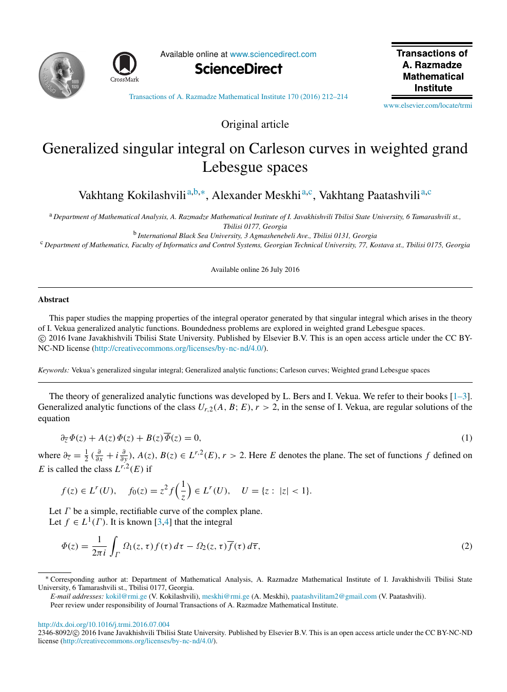 Generalized Singular Integral On Carleson Curves In Weighted Grand Lebesgue Spaces Topic Of Research Paper In Economics And Business Download Scholarly Article Pdf And Read For Free On Cyberleninka Open Science
