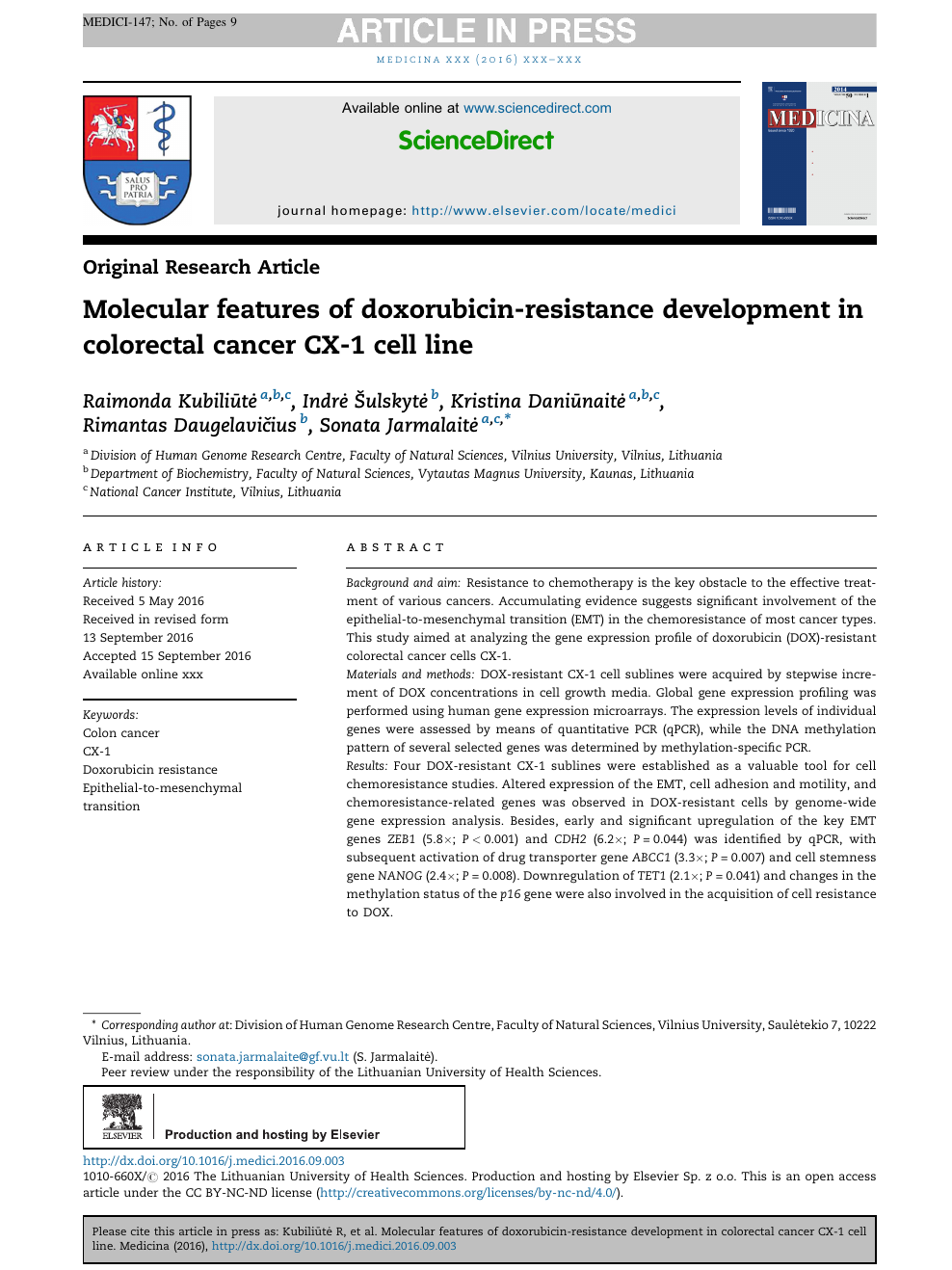 Molecular Features Of Doxorubicin Resistance Development In Colorectal Cancer Cx 1 Cell Line Topic Of Research Paper In Biological Sciences Download Scholarly Article Pdf And Read For Free On Cyberleninka Open Science Hub