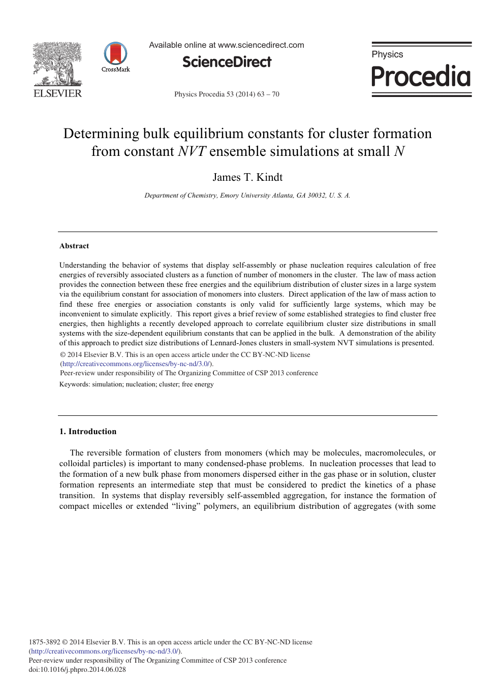 Determining Bulk Equilibrium Constants For Cluster Formation From Constant Nvt Ensemble Simulations At Small N Topic Of Research Paper In Physical Sciences Download Scholarly Article Pdf And Read For Free On