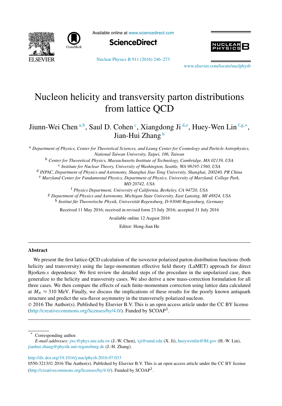 Nucleon Helicity And Transversity Parton Distributions From Lattice Qcd Topic Of Research Paper In Physical Sciences Download Scholarly Article Pdf And Read For Free On Cyberleninka Open Science Hub