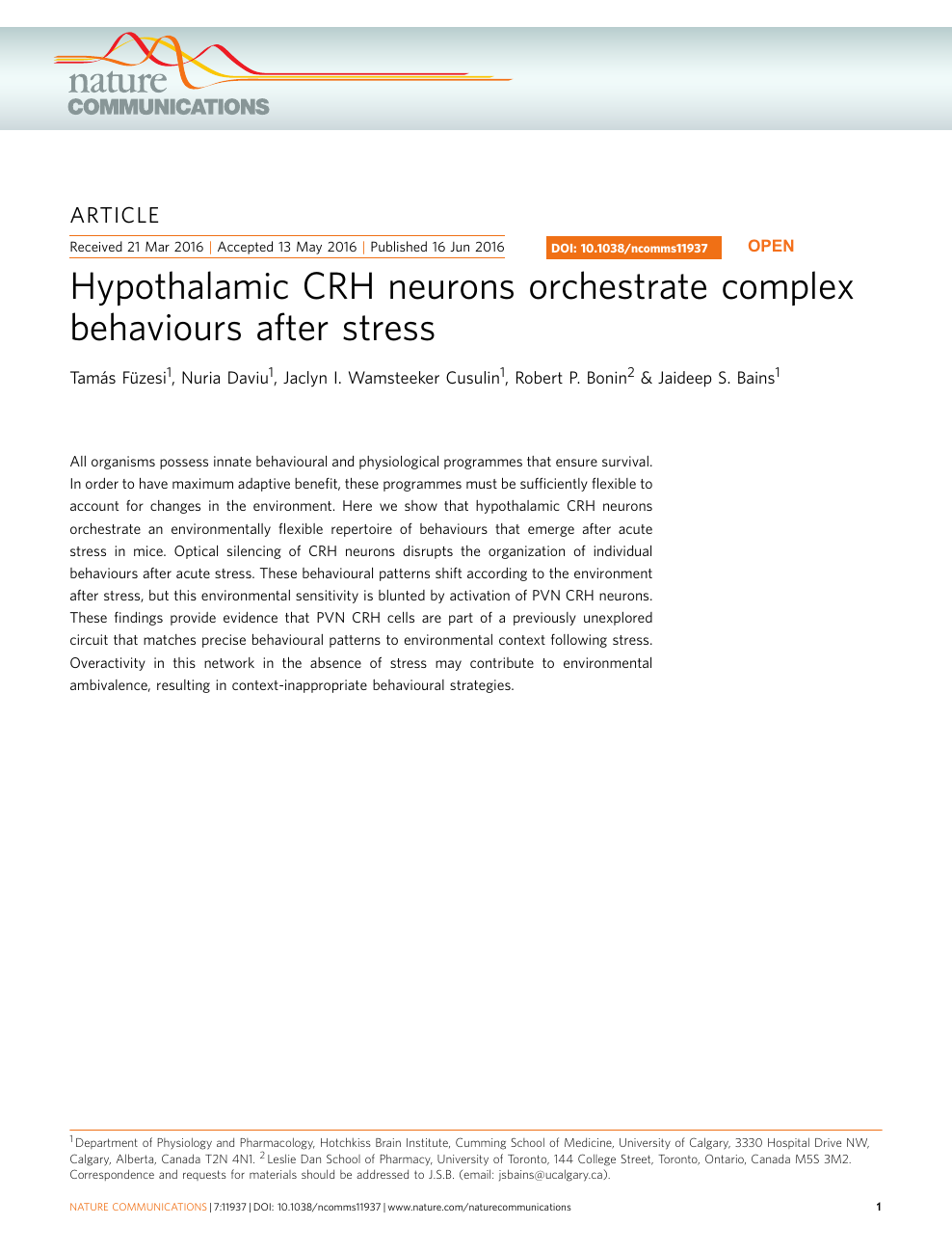 Hypothalamic Crh Neurons Orchestrate Complex Behaviours After Stress Topic Of Research Paper In Biological Sciences Download Scholarly Article Pdf And Read For Free On Cyberleninka Open Science Hub
