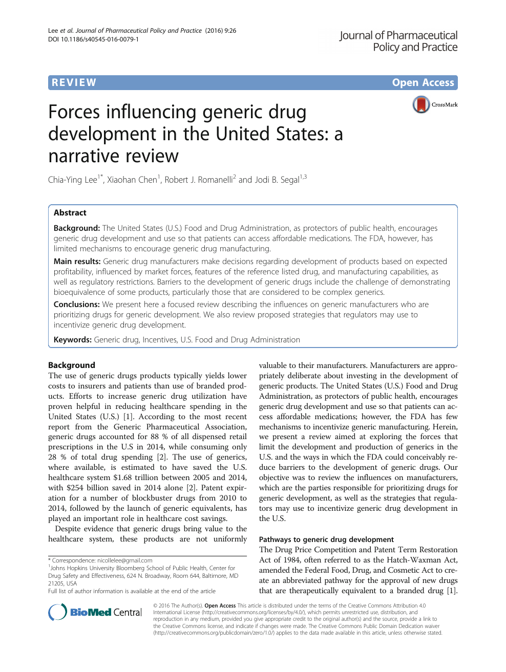 Forces influencing generic drug development in the United States
