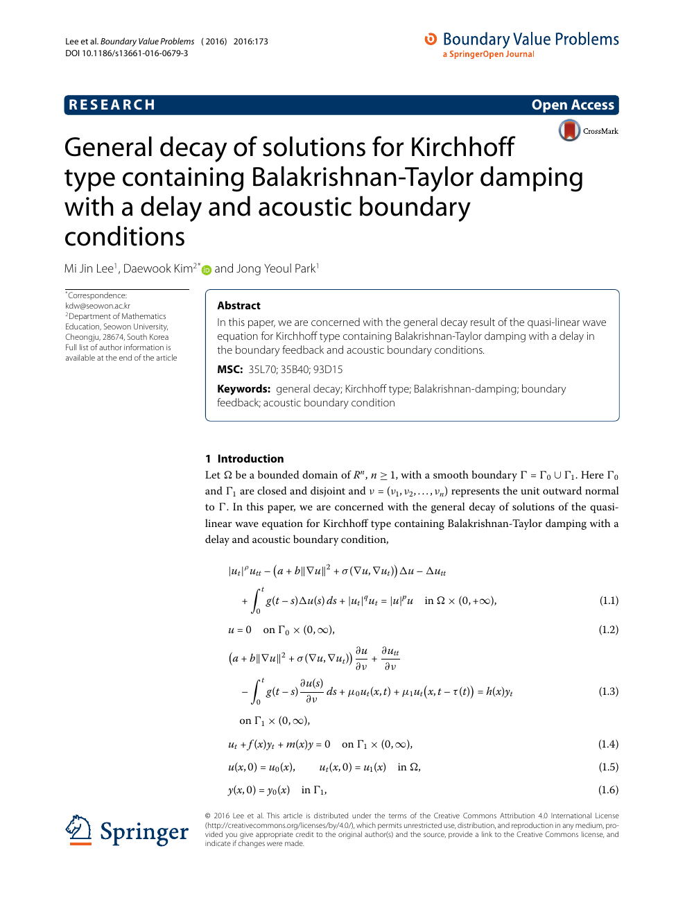 General Decay Of Solutions For Kirchhoff Type Containing Balakrishnan Taylor Damping With A Delay And Acoustic Boundary Conditions Topic Of Research Paper In Mathematics Download Scholarly Article Pdf And Read For Free