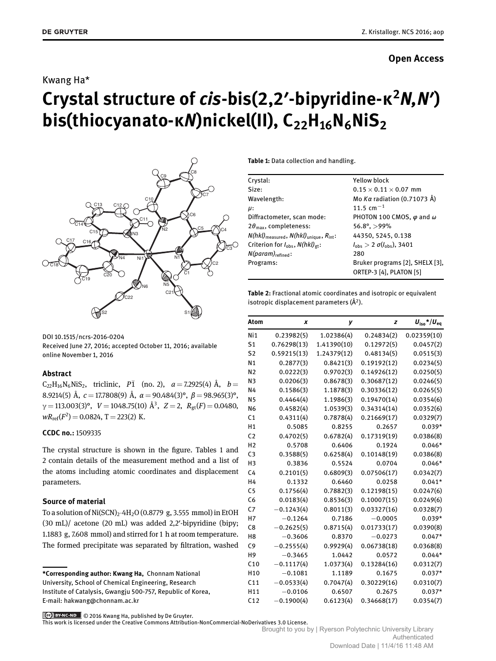 Crystal Structure Of Cis Bis 2 2 Bipyridine K2n N Bis Thiocyanato Kn Nickel Ii C22h16n6nis2 Topic Of Research Paper In Biological Sciences Download Scholarly Article Pdf And Read For Free On Cyberleninka Open Science Hub