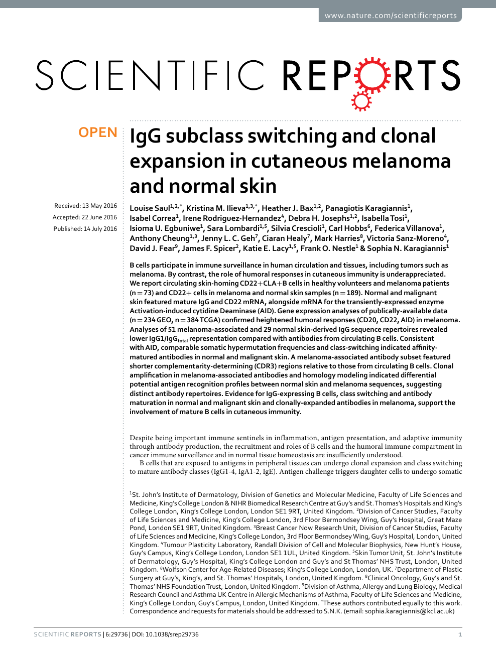 Igg Subclass Switching And Clonal Expansion In Cutaneous Melanoma And Normal Skin Topic Of Research Paper In Biological Sciences Download Scholarly Article Pdf And Read For Free On Cyberleninka Open Science