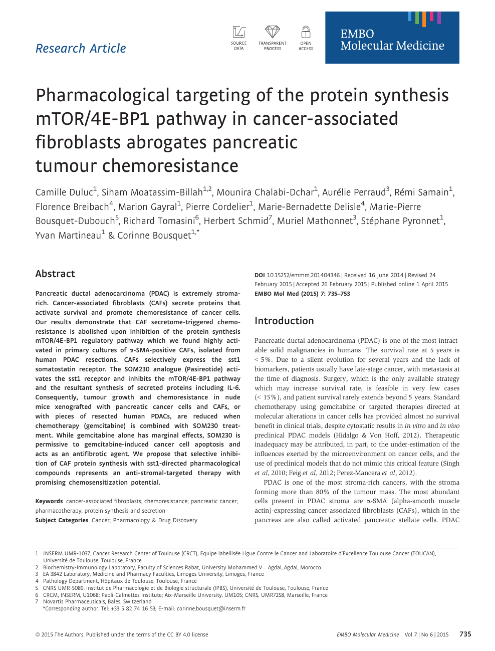 Pharmacological targeting of the protein synthesis mTOR/4E-BP1 pathway in  cancer-associated fibroblasts abrogates pancreatic tumour chemoresistance –  topic of research paper in Biological sciences. Download scholarly article  PDF and read for free on