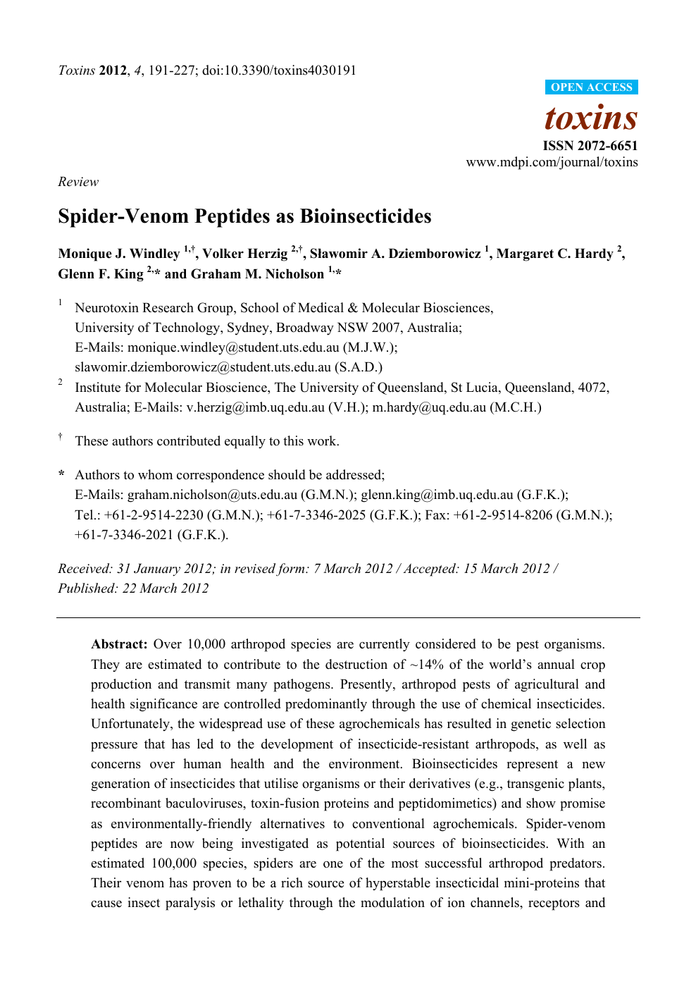 Spider Venom Peptides As Bioinsecticides Topic Of Research Paper In Biological Sciences Download Scholarly Article Pdf And Read For Free On Cyberleninka Open Science Hub