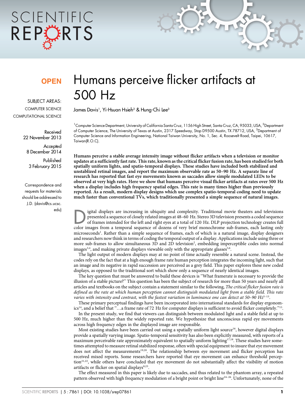 Humans Perceive Flicker Artifacts At 500 Hz Topic Of Research Paper In Biological Sciences Download Scholarly Article Pdf And Read For Free On Cyberleninka Open Science Hub