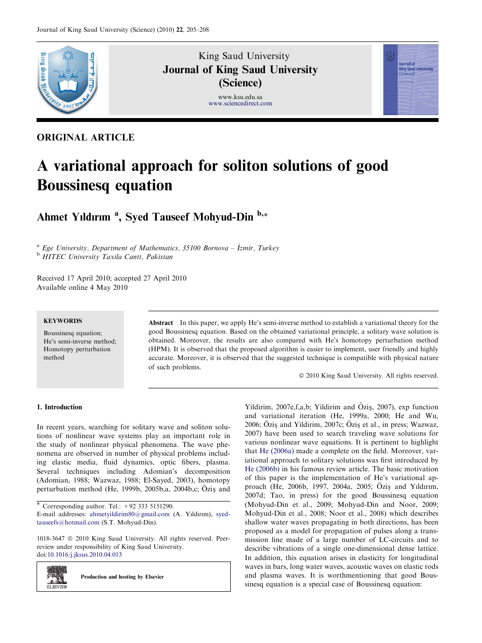 A variational approach for soliton solutions of good Boussinesq ...