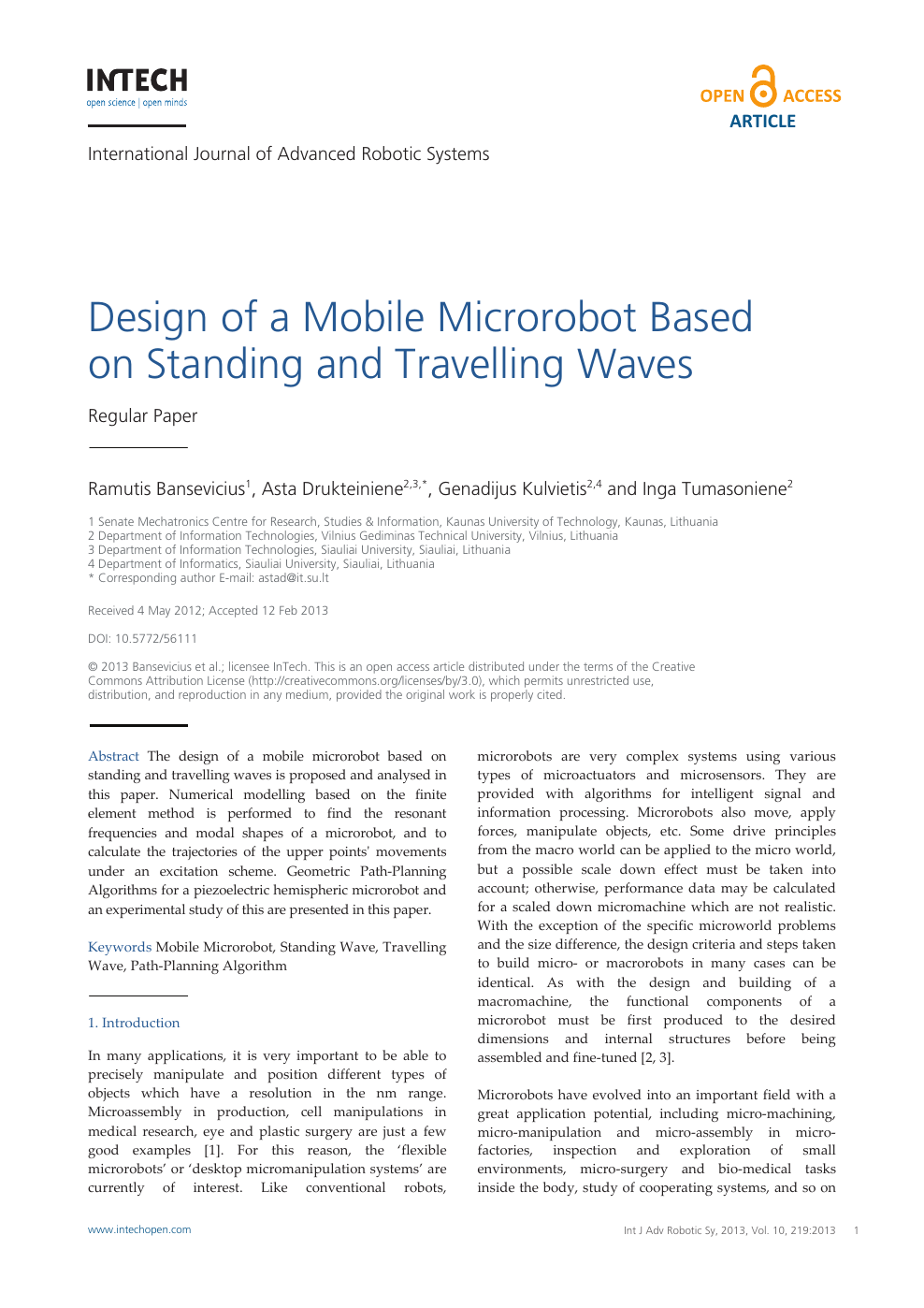 Design Of A Mobile Microrobot Based On Standing And Travelling Waves Topic Of Research Paper In Mechanical Engineering Download Scholarly Article Pdf And Read For Free On Cyberleninka Open Science Hub
