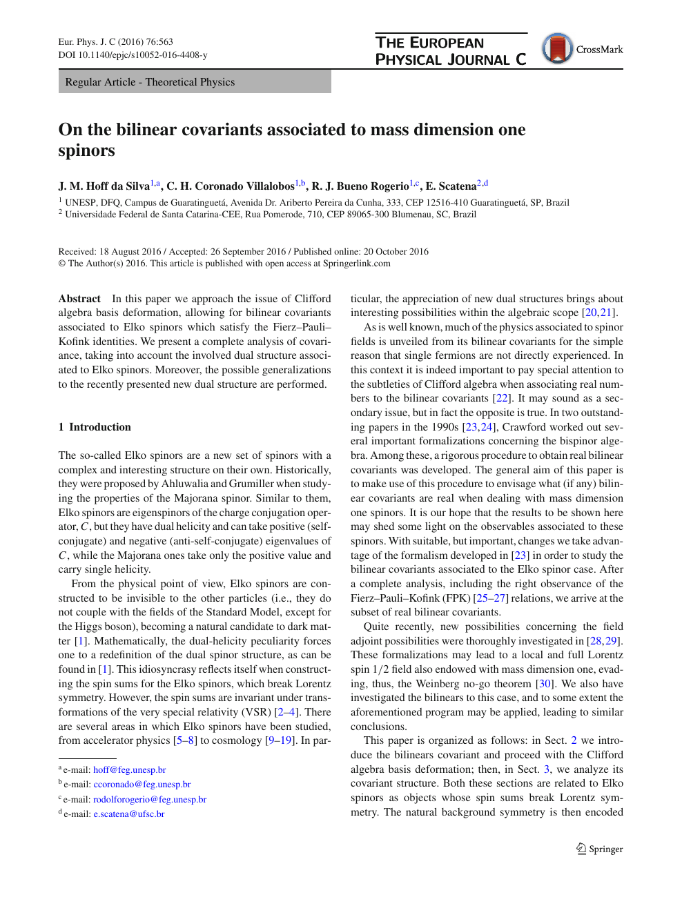 On The Bilinear Covariants Associated To Mass Dimension One Spinors Topic Of Research Paper In Physical Sciences Download Scholarly Article Pdf And Read For Free On Cyberleninka Open Science Hub