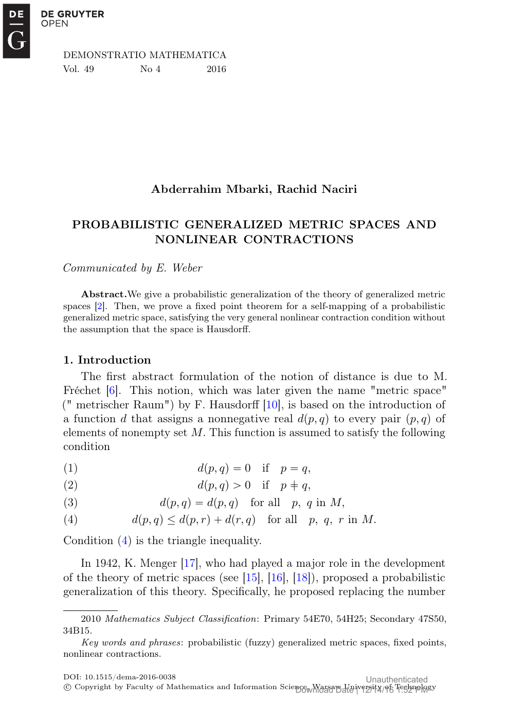Probabilistic Generalized Metric Spaces And Nonlinear Contractions Topic Of Research Paper In Mathematics Download Scholarly Article Pdf And Read For Free On Cyberleninka Open Science Hub