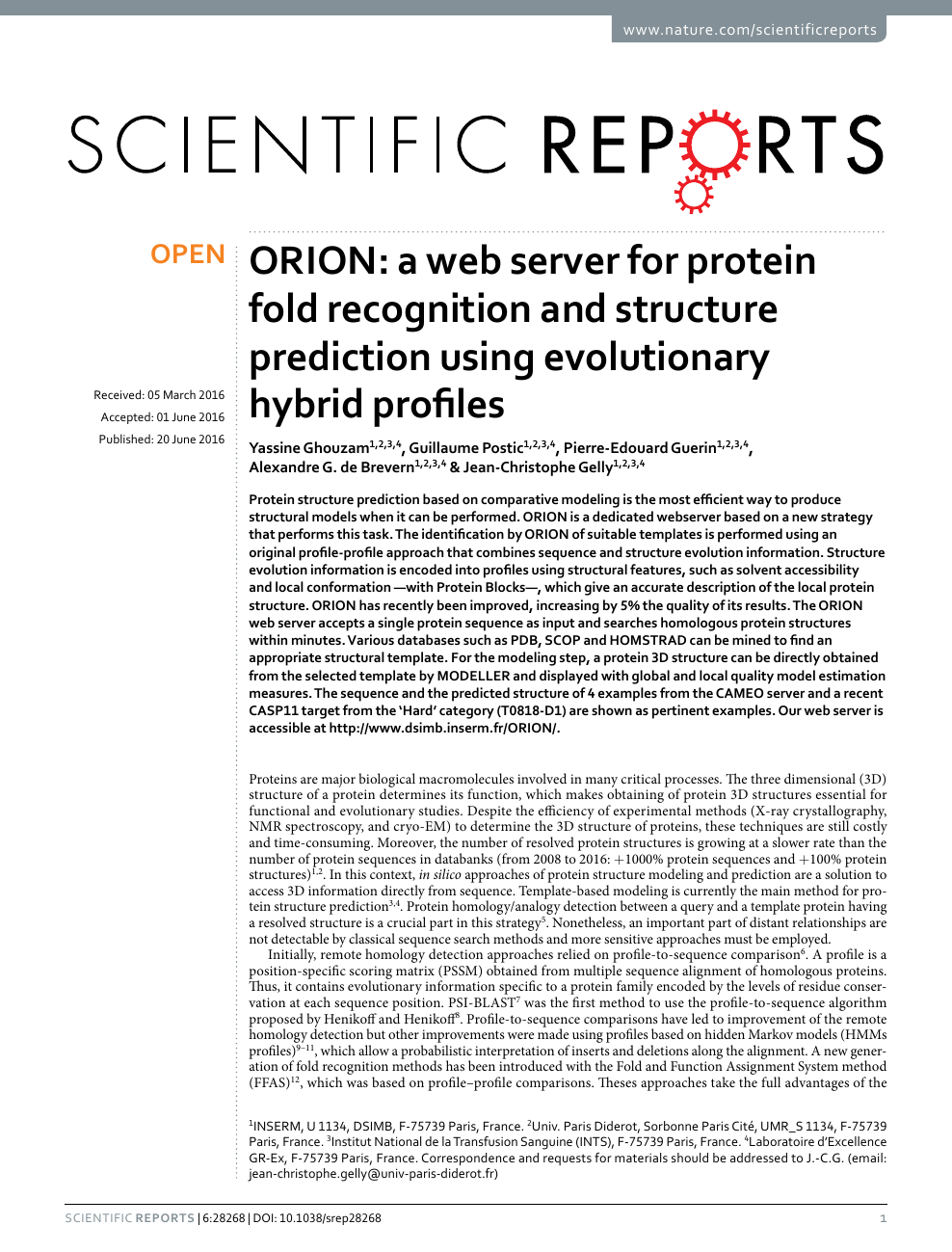 Orion A Web Server For Protein Fold Recognition And Structure Prediction Using Evolutionary Hybrid Profiles Topic Of Research Paper In Biological Sciences Download Scholarly Article Pdf And Read For Free On
