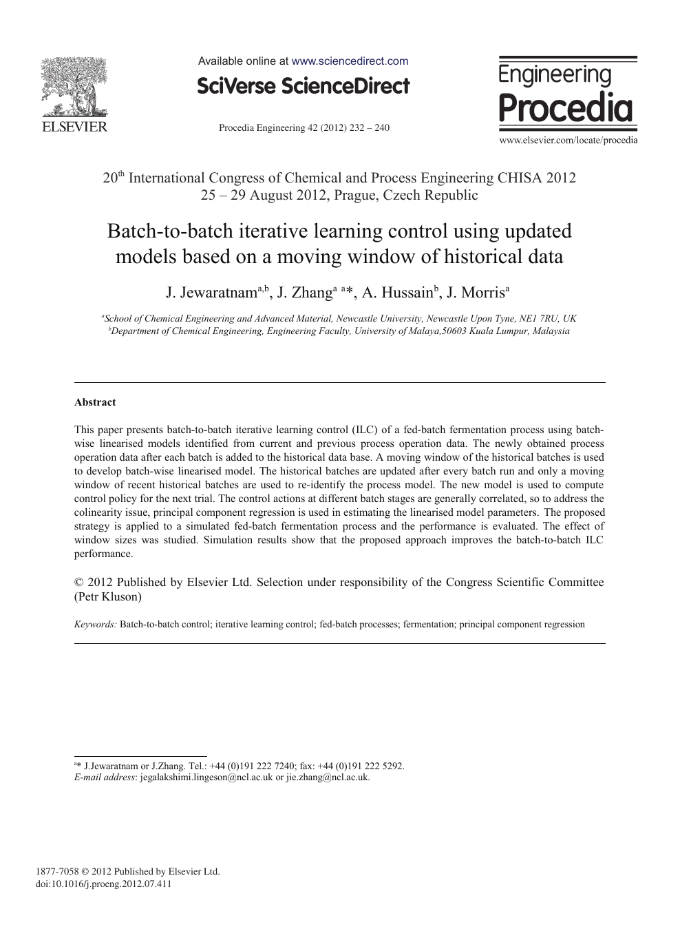 Batch To Batch Iterative Learning Control Using Updated Models Based On A Moving Window Of Historical Data Topic Of Research Paper In Chemical Engineering Download Scholarly Article Pdf And Read For Free On