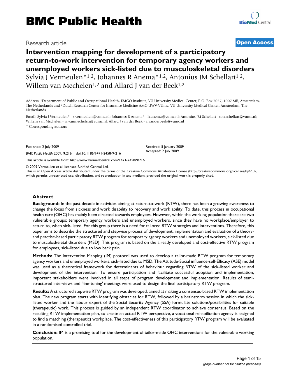 Intervention Mapping For Development Of A Participatory Return To Work Intervention For Temporary Agency Workers And Unemployed Workers Sick Listed Due To Musculoskeletal Disorders Topic Of Research Paper In Economics And Business Download Scholarly