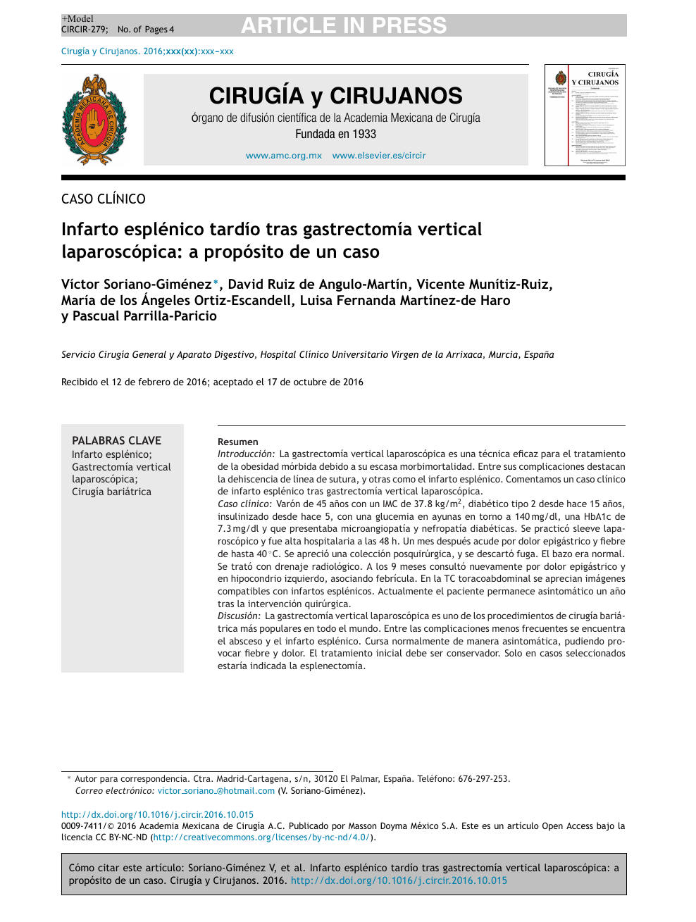 Infarto Esplenico Tardio Tras Gastrectomia Vertical Laparoscopica A Proposito De Un Caso Topic Of Research Paper In Health Sciences Download Scholarly Article Pdf And Read For Free On Cyberleninka Open Science