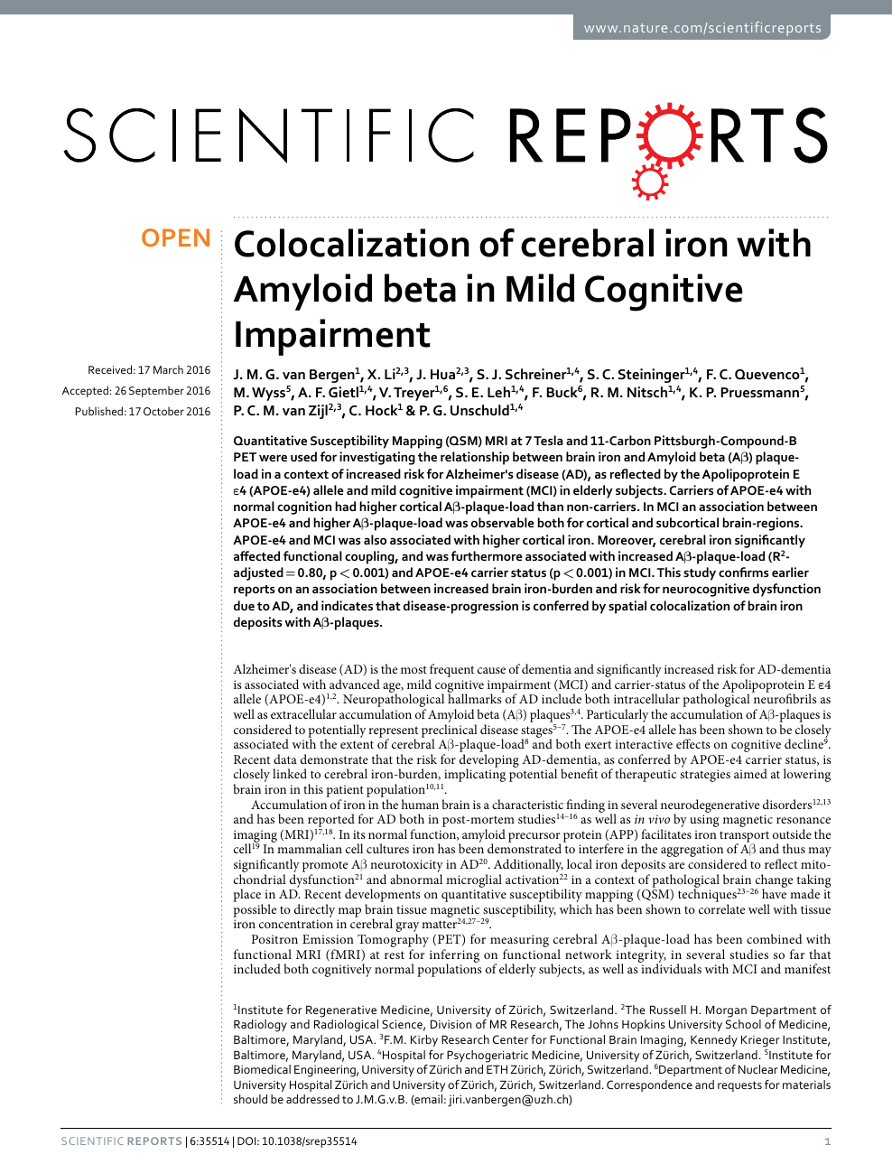 Colocalization Of Cerebral Iron With Amyloid Beta In Mild Cognitive Impairment Topic Of Research Paper In Clinical Medicine Download Scholarly Article Pdf And Read For Free On Cyberleninka Open Science Hub