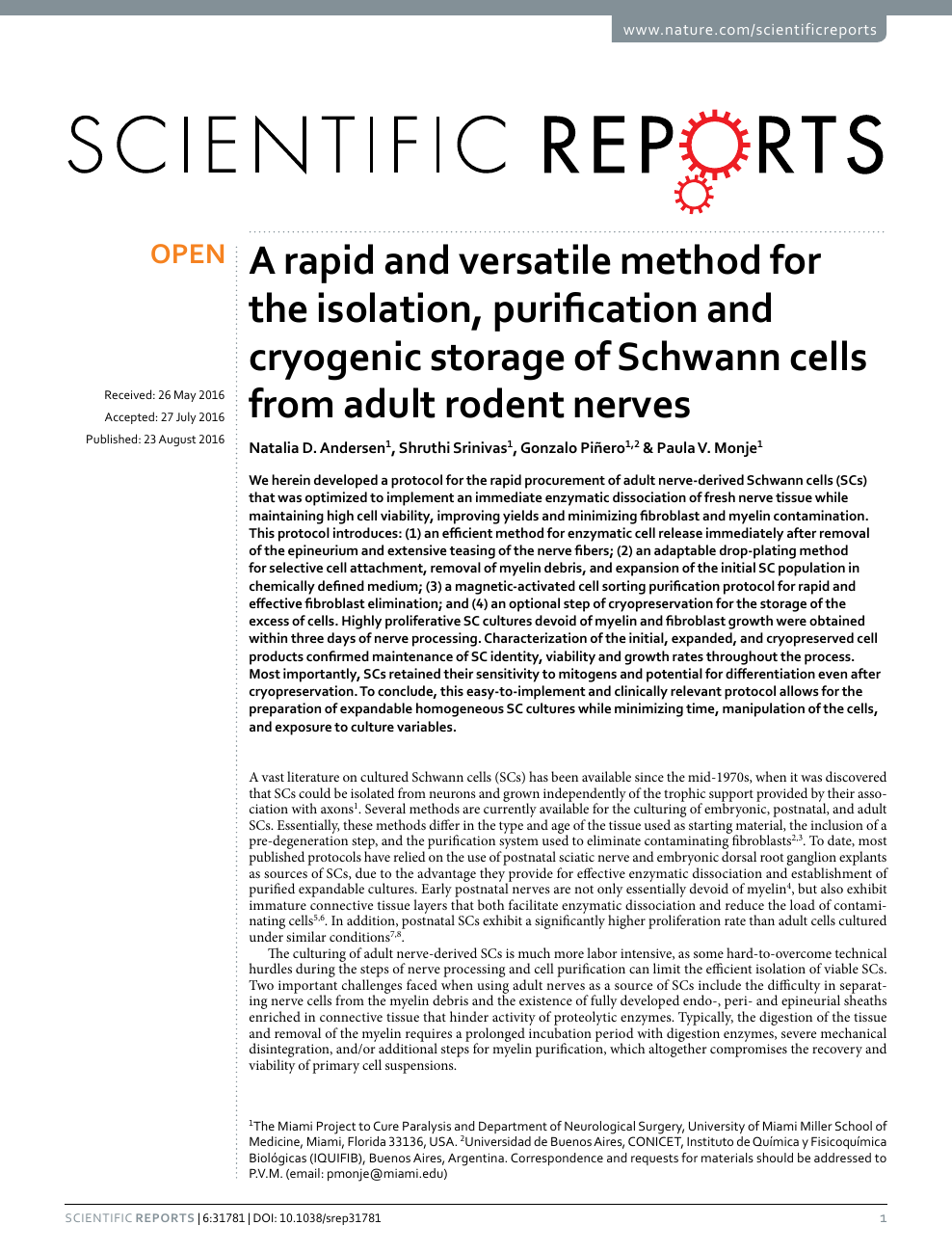 A Rapid And Versatile Method For The Isolation Purification And Cryogenic Storage Of Schwann Cells From Adult Rodent Nerves Topic Of Research Paper In Biological Sciences Download Scholarly Article Pdf And