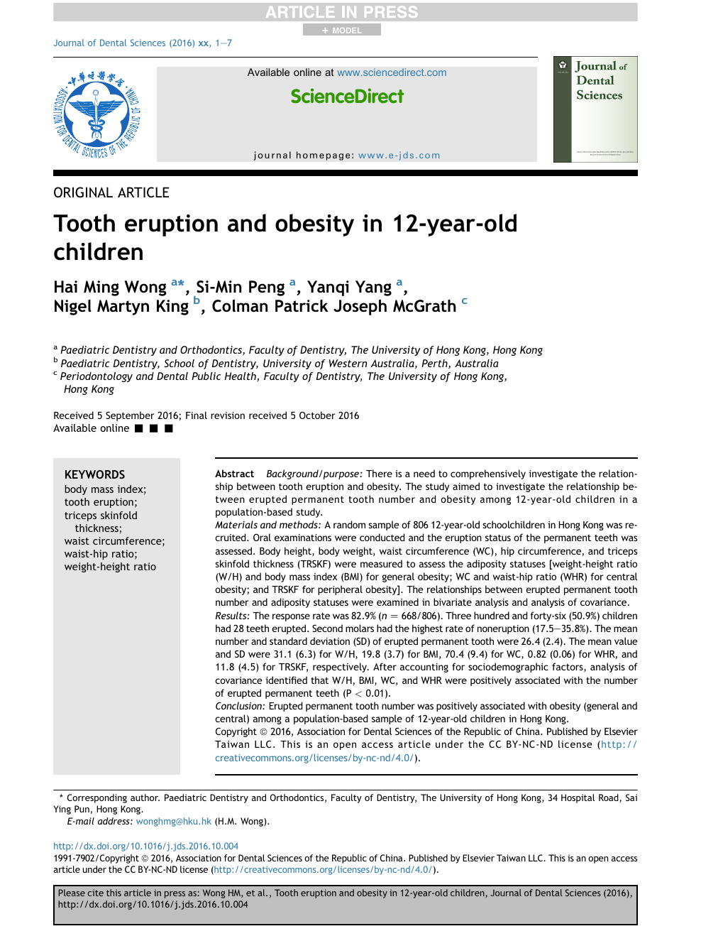Tooth Eruption And Obesity In 12 Year Old Children Topic Of