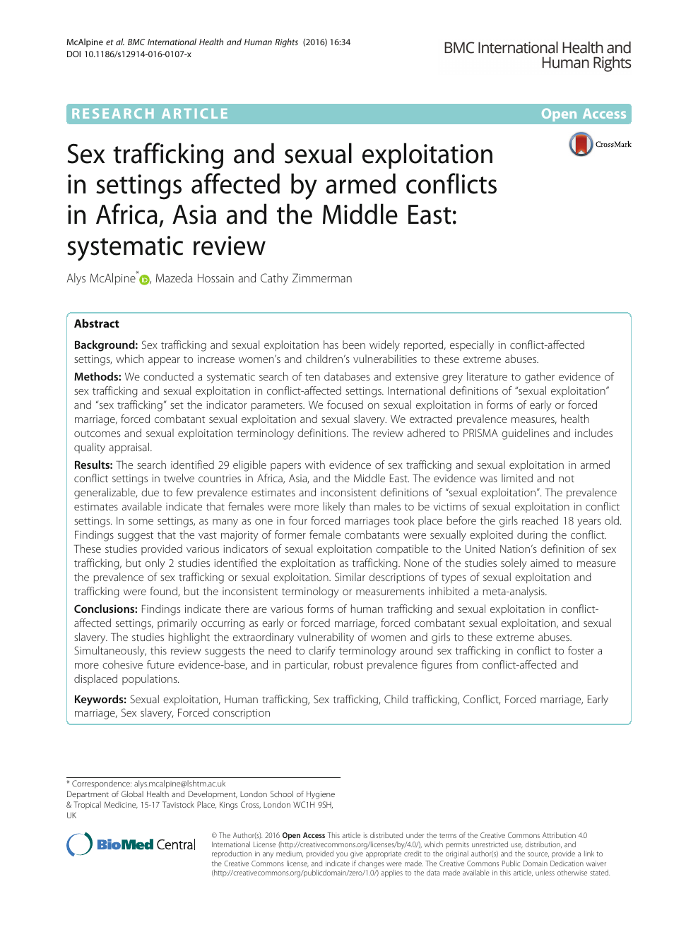 Sex Trafficking And Sexual Exploitation In Settings Affected By