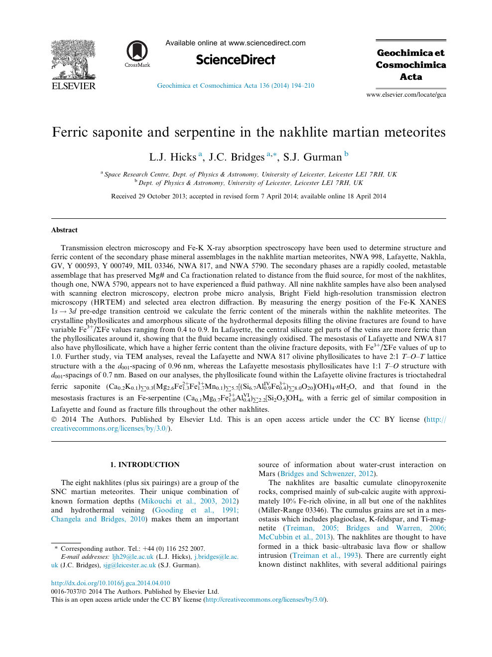 Ferric Saponite And Serpentine In The Nakhlite Martian Meteorites Topic Of Research Paper In Earth And Related Environmental Sciences Download Scholarly Article Pdf And Read For Free On Cyberleninka Open Science
