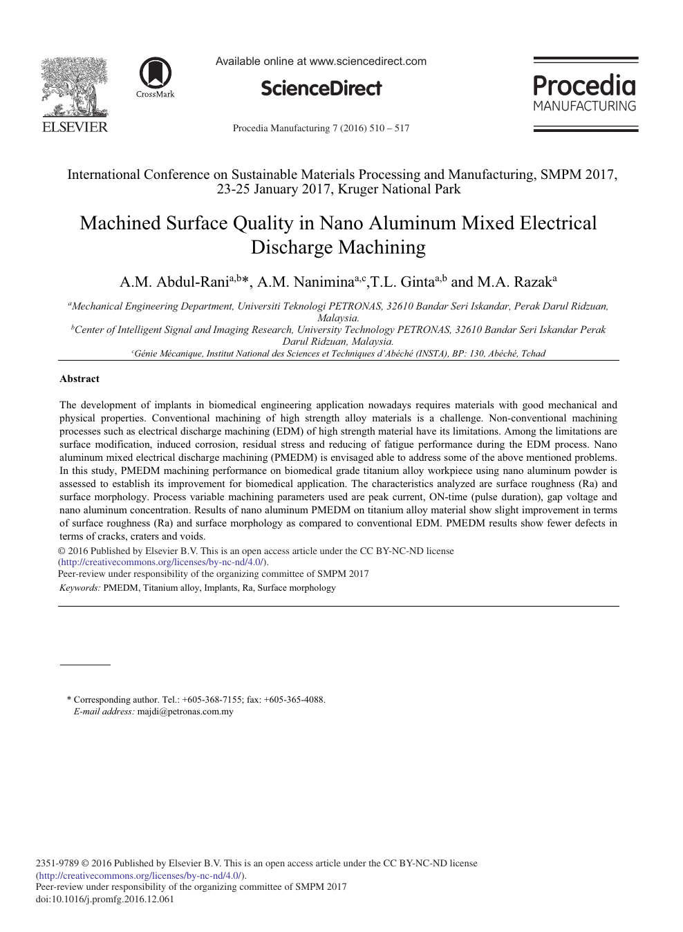 Machined Surface Quality In Nano Aluminum Mixed Electrical Discharge Machining Topic Of Research Paper In Materials Engineering Download Scholarly Article Pdf And Read For Free On Cyberleninka Open Science Hub