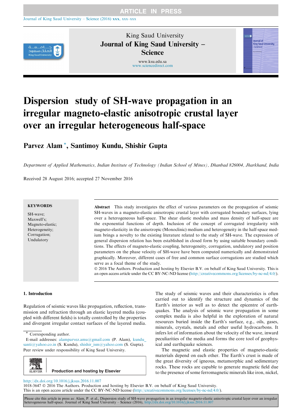 Dispersion Study Of Sh Wave Propagation In An Irregular Magneto Elastic Anisotropic Crustal Layer Over An Irregular Heterogeneous Half Space Topic Of Research Paper In Materials Engineering Download Scholarly Article Pdf And Read For