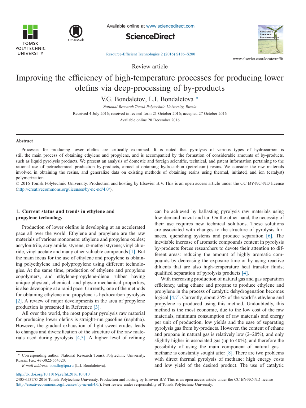 Improving The Efficiency Of High Temperature Processes For Producing Lower Olefins Via Deep Processing Of By Products Topic Of Research Paper In Chemical Sciences Download Scholarly Article Pdf And Read For Free On Cyberleninka