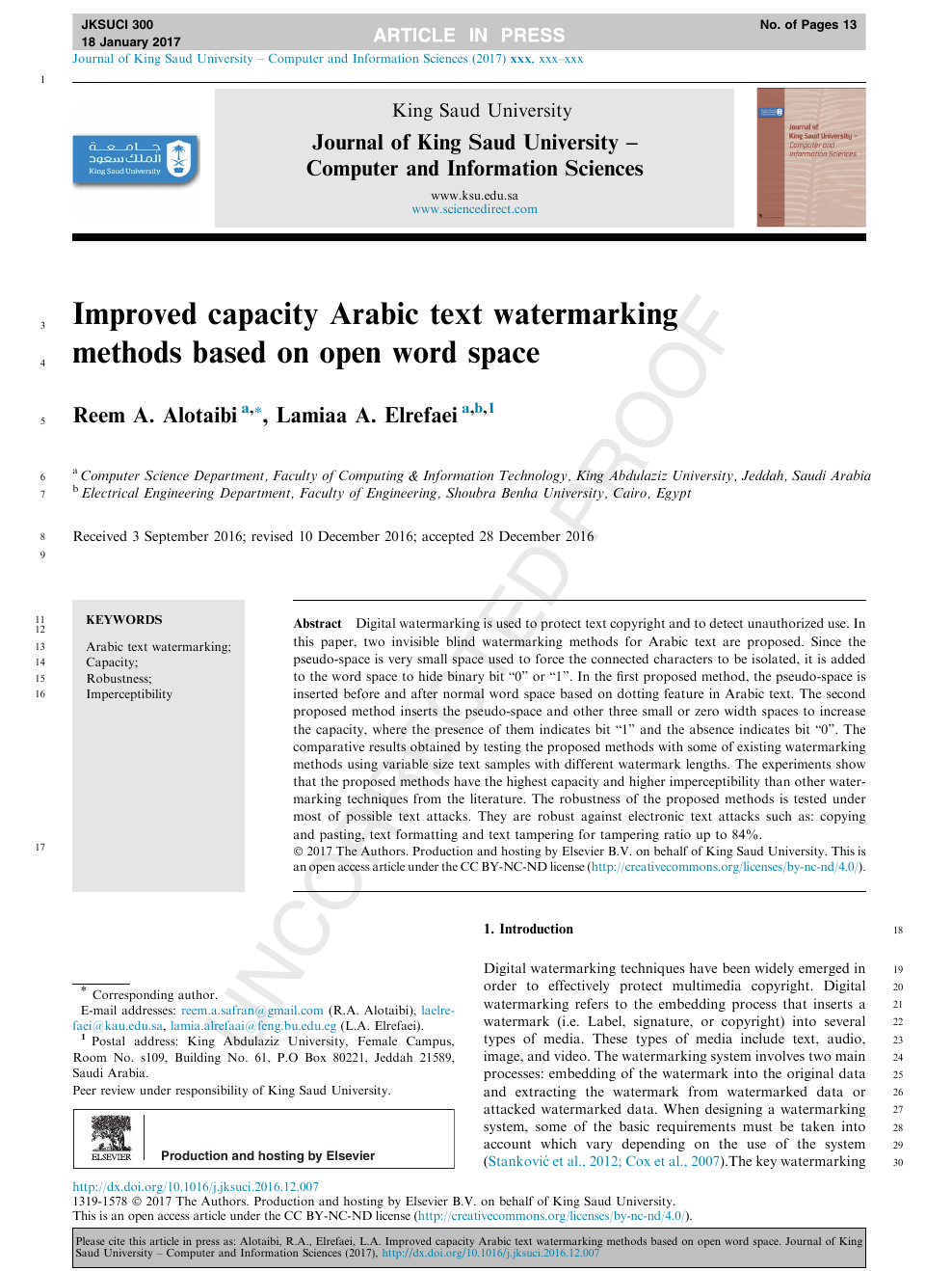 Improved Capacity Arabic Text Watermarking Methods Based On Open Word Space Topic Of Research Paper In Computer And Information Sciences Download Scholarly Article Pdf And Read For Free On Cyberleninka Open