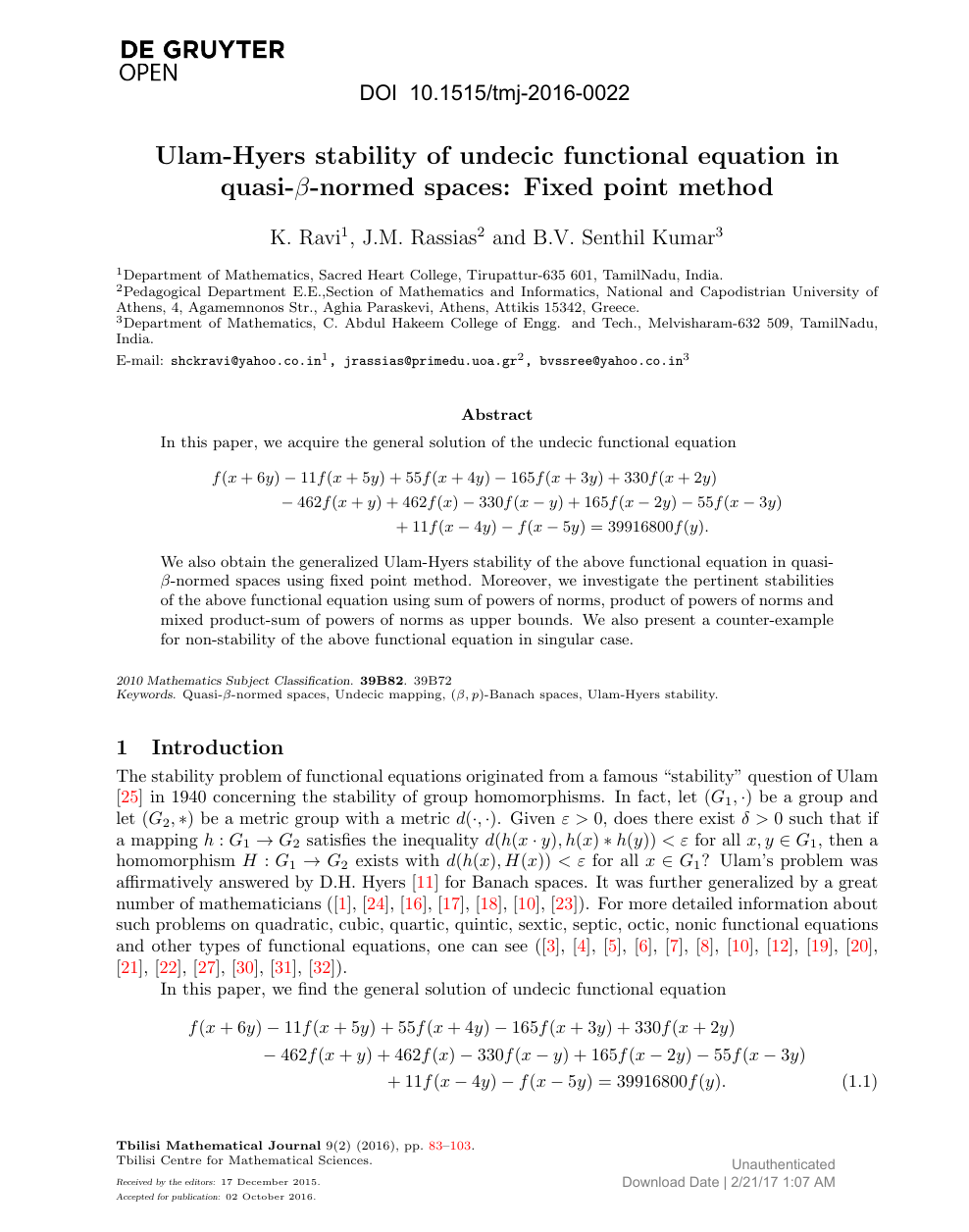 Ulam Hyers Stability Of Undecic Functional Equation In Quasi B Normed Spaces Fixed Point Method Topic Of Research Paper In Mathematics Download Scholarly Article Pdf And Read For Free On Cyberleninka Open Science Hub