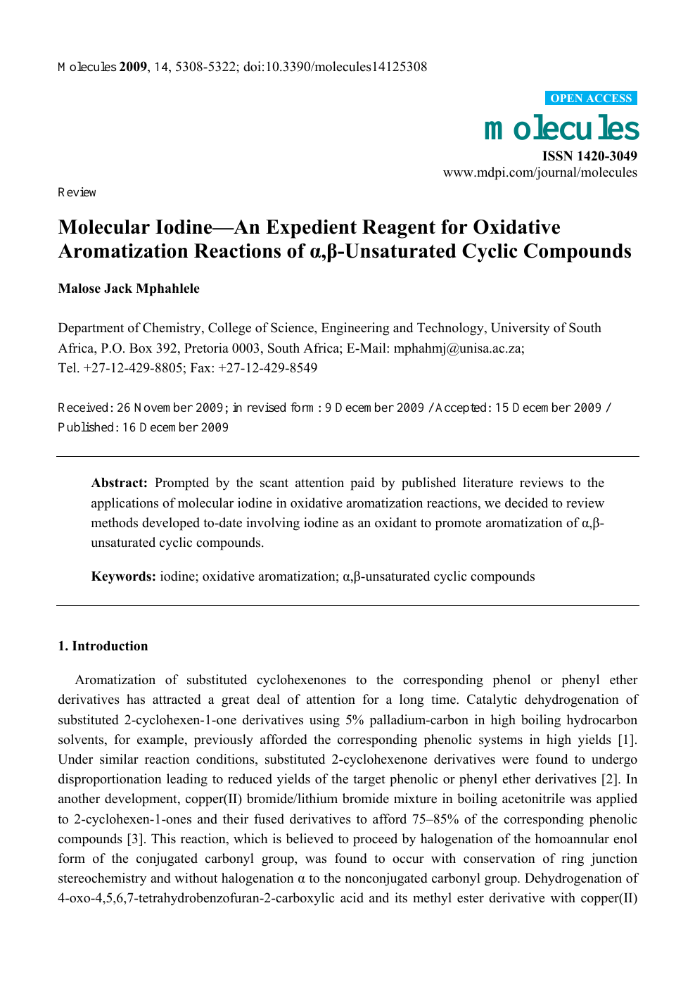 Molecular Iodine An Expedient Reagent For Oxidative Aromatization Reactions Of A B Unsaturated Cyclic Compounds Topic Of Research Paper In Chemical Sciences Download Scholarly Article Pdf And Read For Free On Cyberleninka Open Science