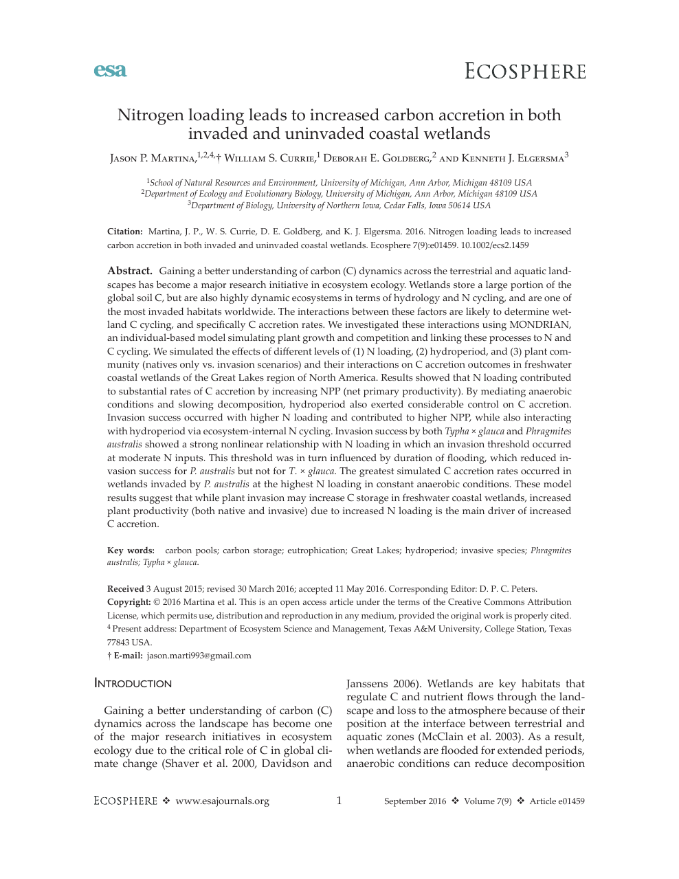 Nitrogen loading leads to increased carbon accretion in both and uninvaded coastal – topic research paper in Biological Download scholarly article PDF and read for free on CyberLeninka