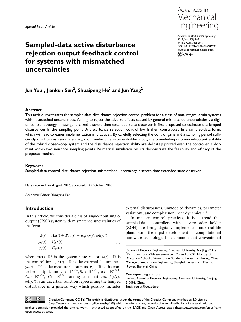 Sampled Data Active Disturbance Rejection Output Feedback Control For Systems With Mismatched Uncertainties Topic Of Research Paper In Mechanical Engineering Download Scholarly Article Pdf And Read For Free On Cyberleninka Open Science