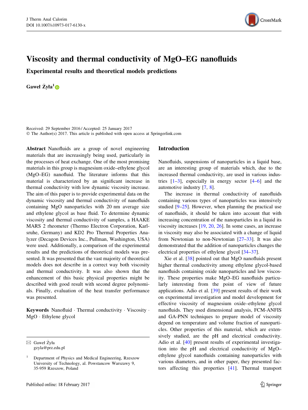 Viscosity And Thermal Conductivity Of Mgo Eg Nanofluids Topic Of Research Paper In Nano Technology Download Scholarly Article Pdf And Read For Free On Cyberleninka Open Science Hub