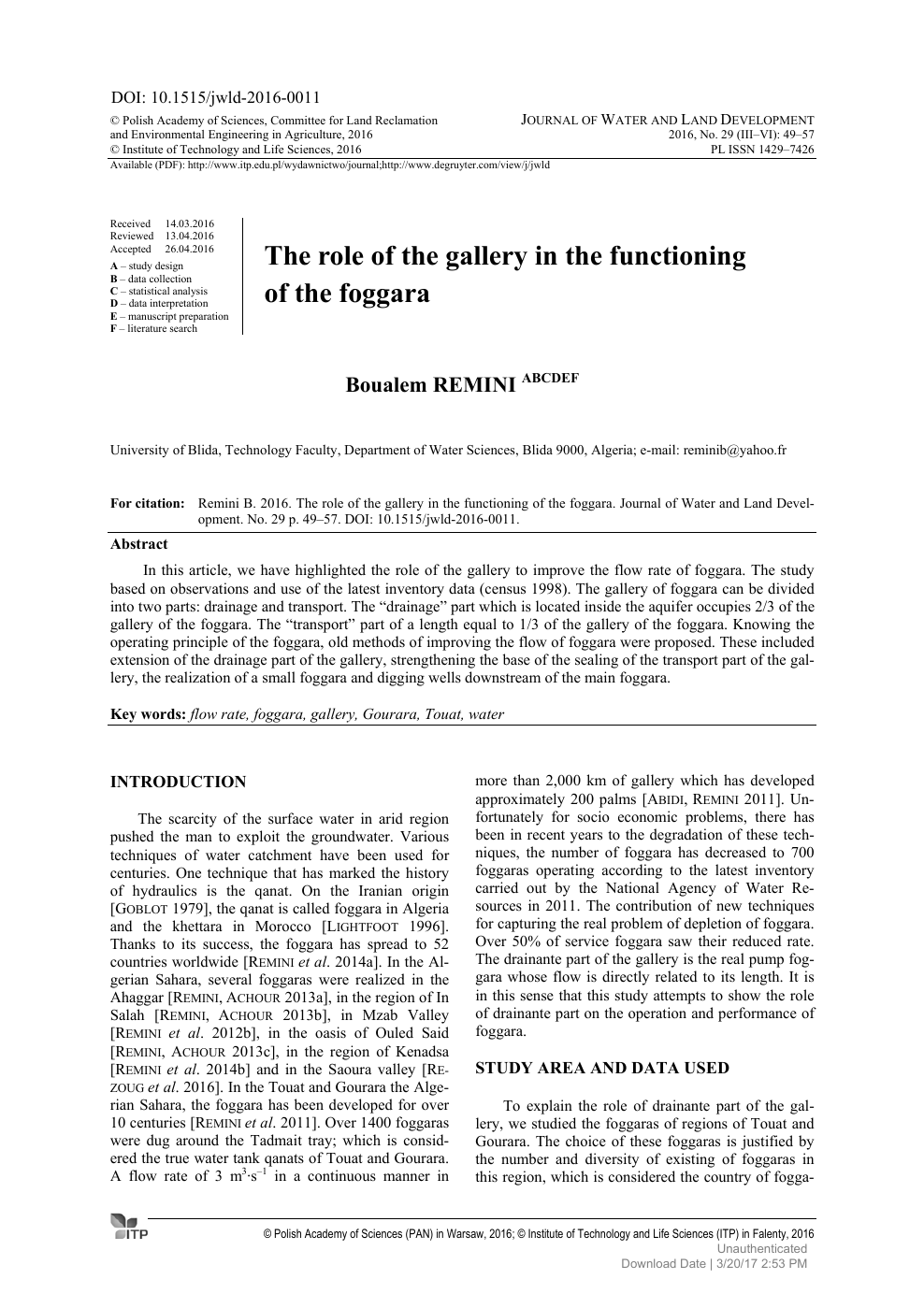 The Role Of The Gallery In The Functioning Of The Foggara Topic Of Research Paper In Civil Engineering Download Scholarly Article Pdf And Read For Free On Cyberleninka Open Science Hub