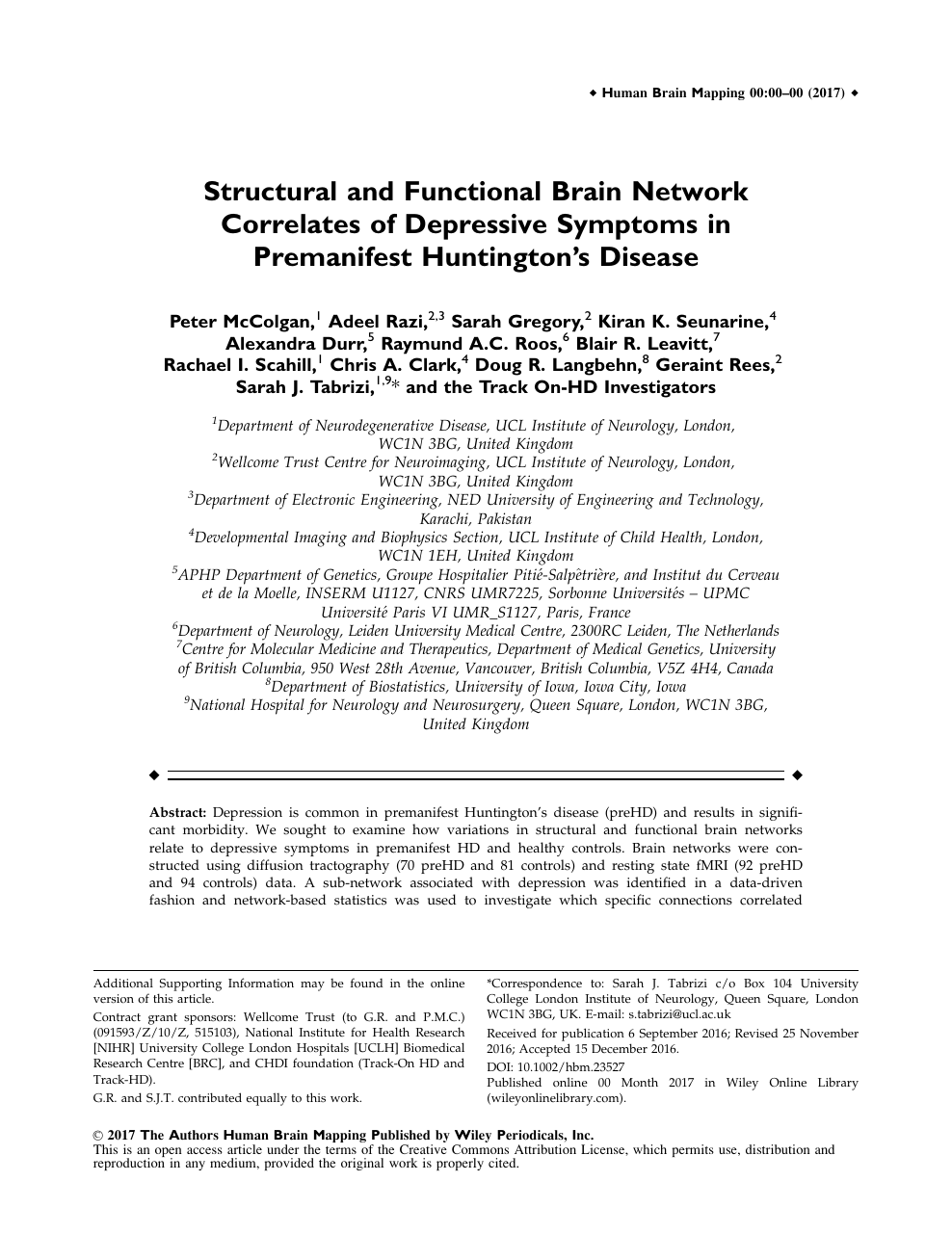 Structural And Functional Brain Network Correlates Of Depressive Symptoms In Premanifest Huntington S Disease Topic Of Research Paper In Clinical Medicine Download Scholarly Article Pdf And Read For Free On Cyberleninka Open