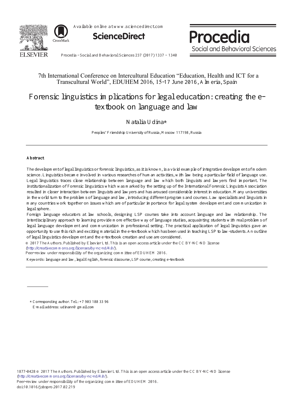 Forensic Linguistics Implications for Legal Education: Creating