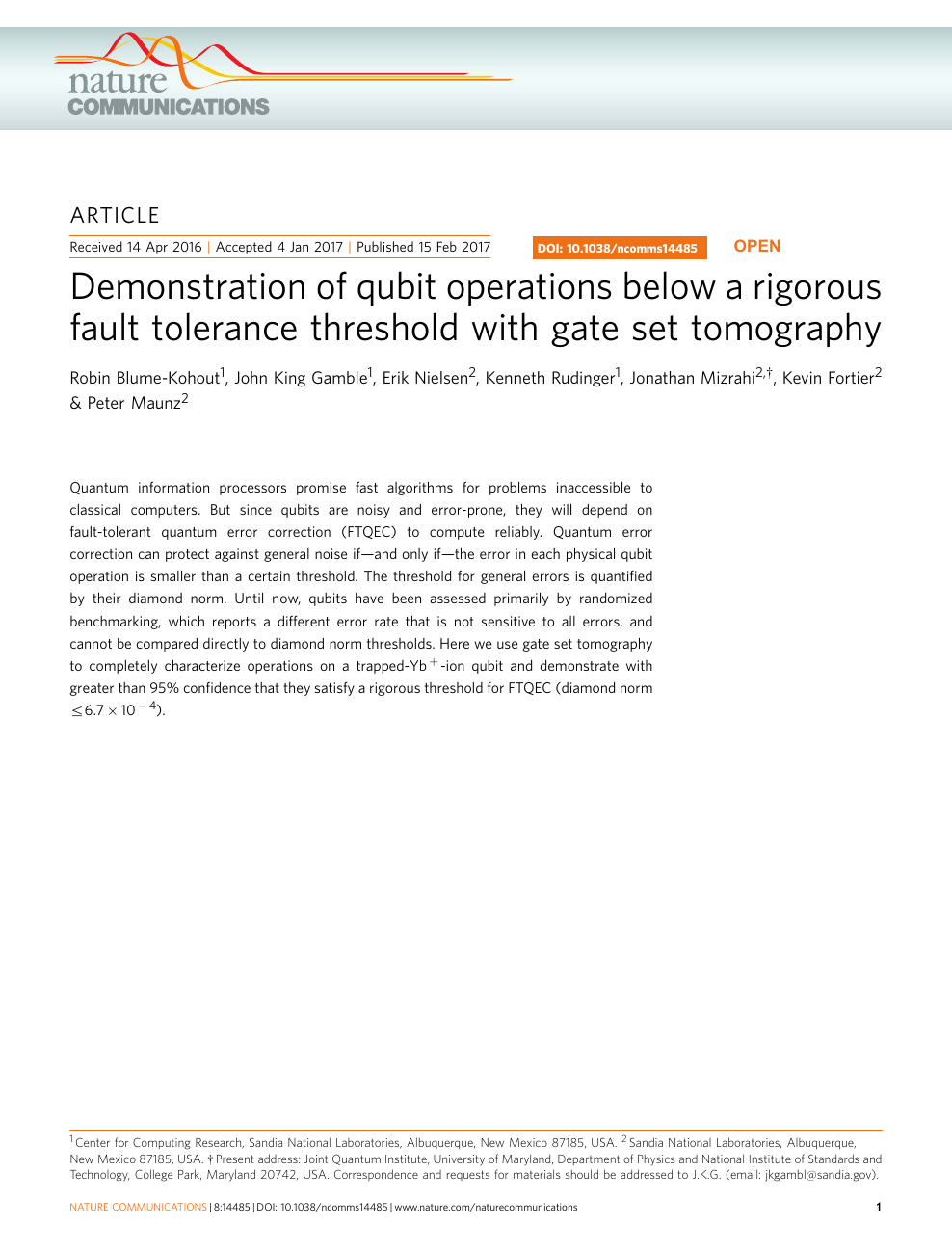 Demonstration Of Qubit Operations Below A Rigorous Fault Tolerance Threshold With Gate Set Tomography Topic Of Research Paper In Physical Sciences Download Scholarly Article Pdf And Read For Free On Cyberleninka