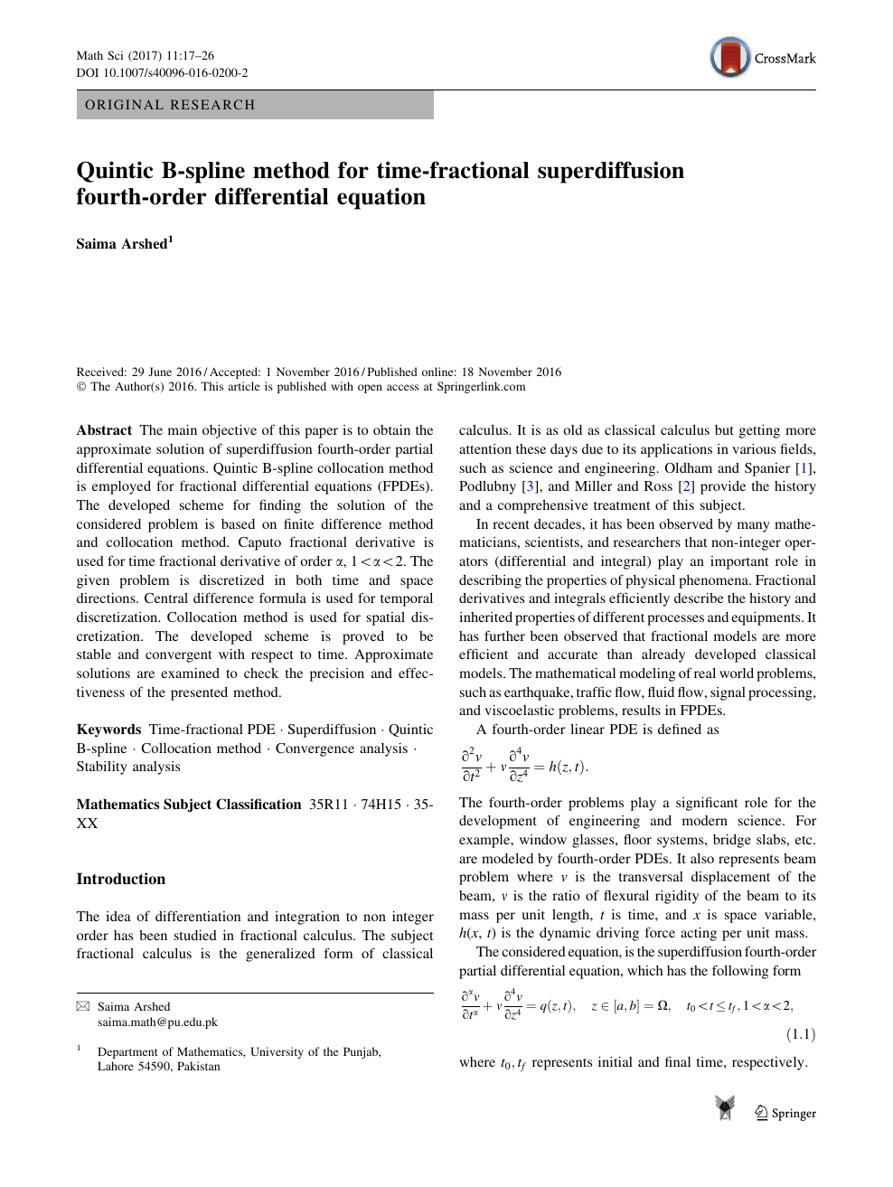 Quintic B Spline Method For Time Fractional Superdiffusion Fourth Order Differential Equation Topic Of Research Paper In Mathematics Download Scholarly Article Pdf And Read For Free On Cyberleninka Open Science Hub