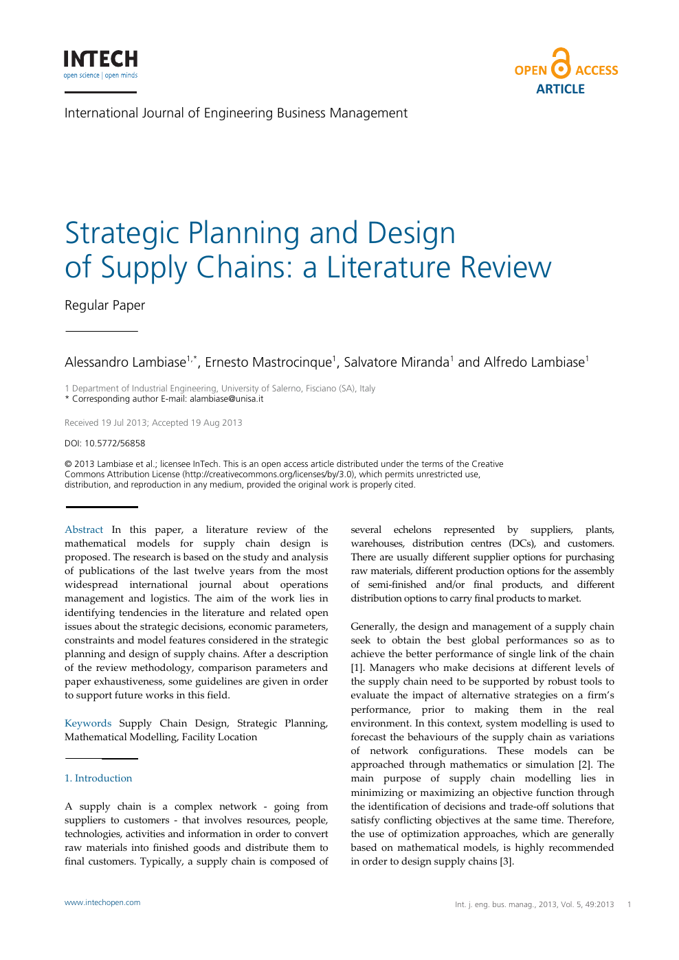 Strategic Planning And Design Of Supply Chains A Literature