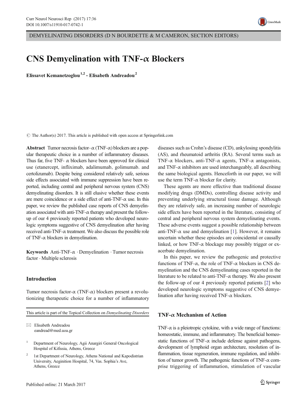 Cns Demyelination With Tnf A Blockers Topic Of Research Paper In Clinical Medicine Download Scholarly Article Pdf And Read For Free On Cyberleninka Open Science Hub