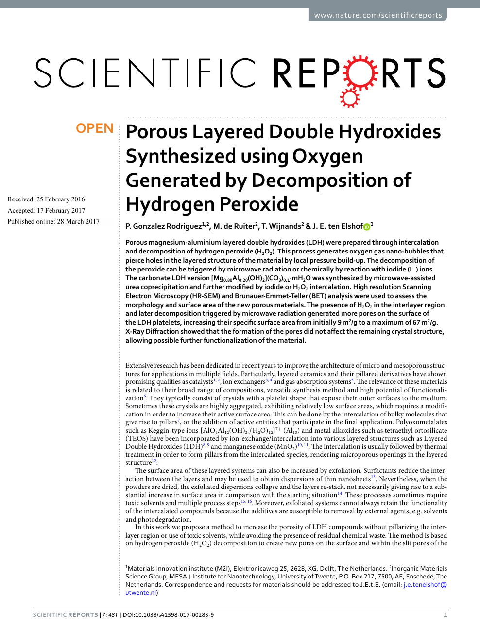 Porous Layered Double Hydroxides Synthesized Using Oxygen Generated By Decomposition Of Hydrogen Peroxide Topic Of Research Paper In Chemical Sciences Download Scholarly Article Pdf And Read For Free On Cyberleninka Open