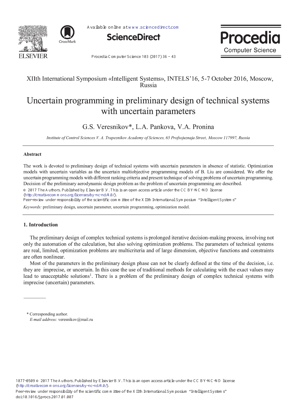 Uncertain Programming In Preliminary Design Of Technical Systems With Uncertain Parameters Topic Of Research Paper In Mechanical Engineering Download Scholarly Article Pdf And Read For Free On Cyberleninka Open Science Hub