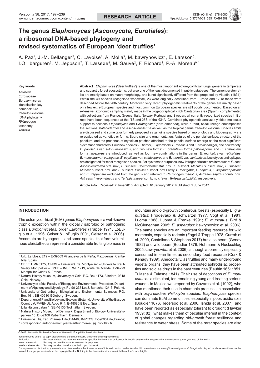 The Genus Elaphomyces Ascomycota Eurotiales A Ribosomal Dna