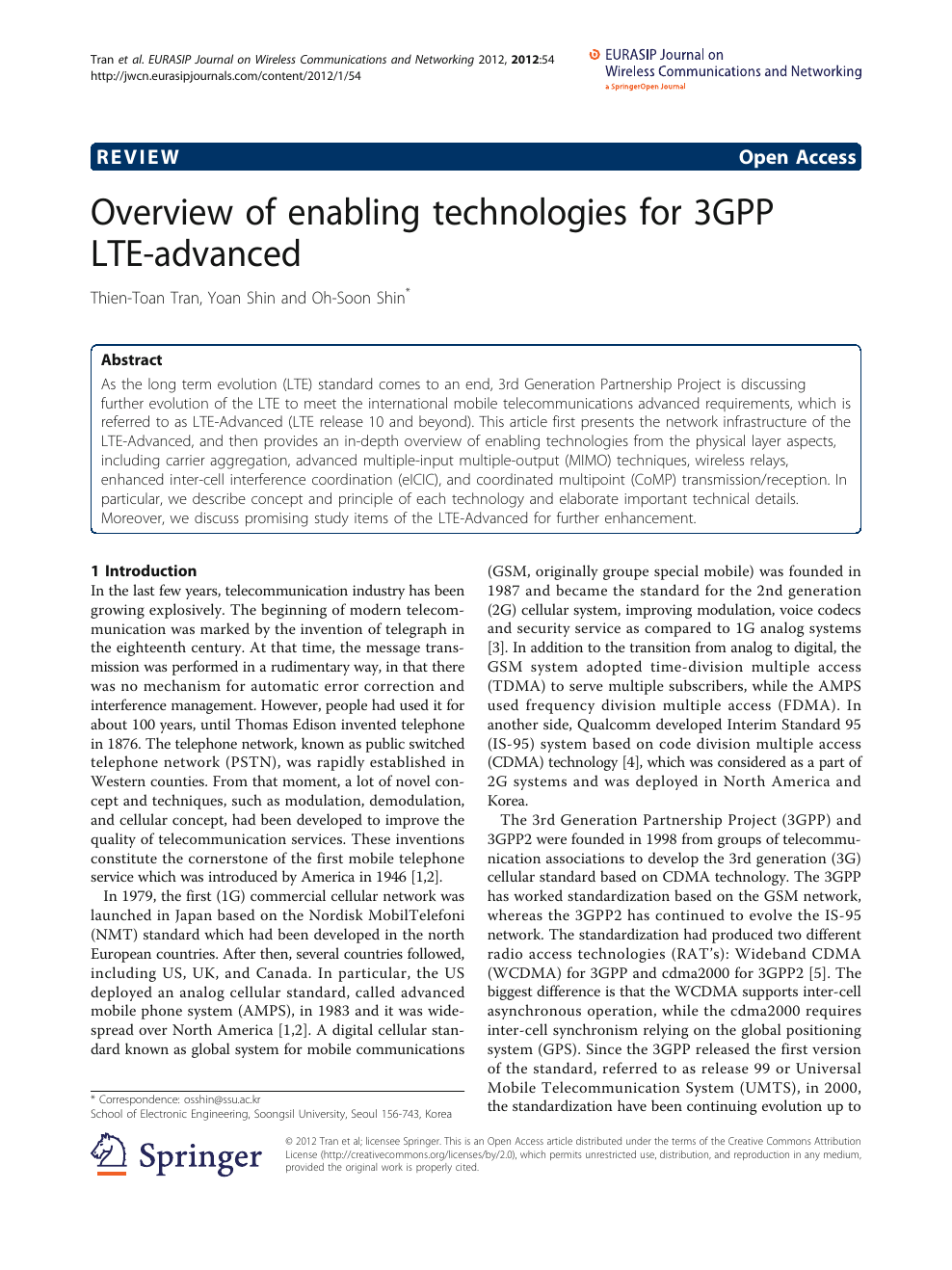 Overview of enabling technologies for 3GPP LTE-advanced – topic of