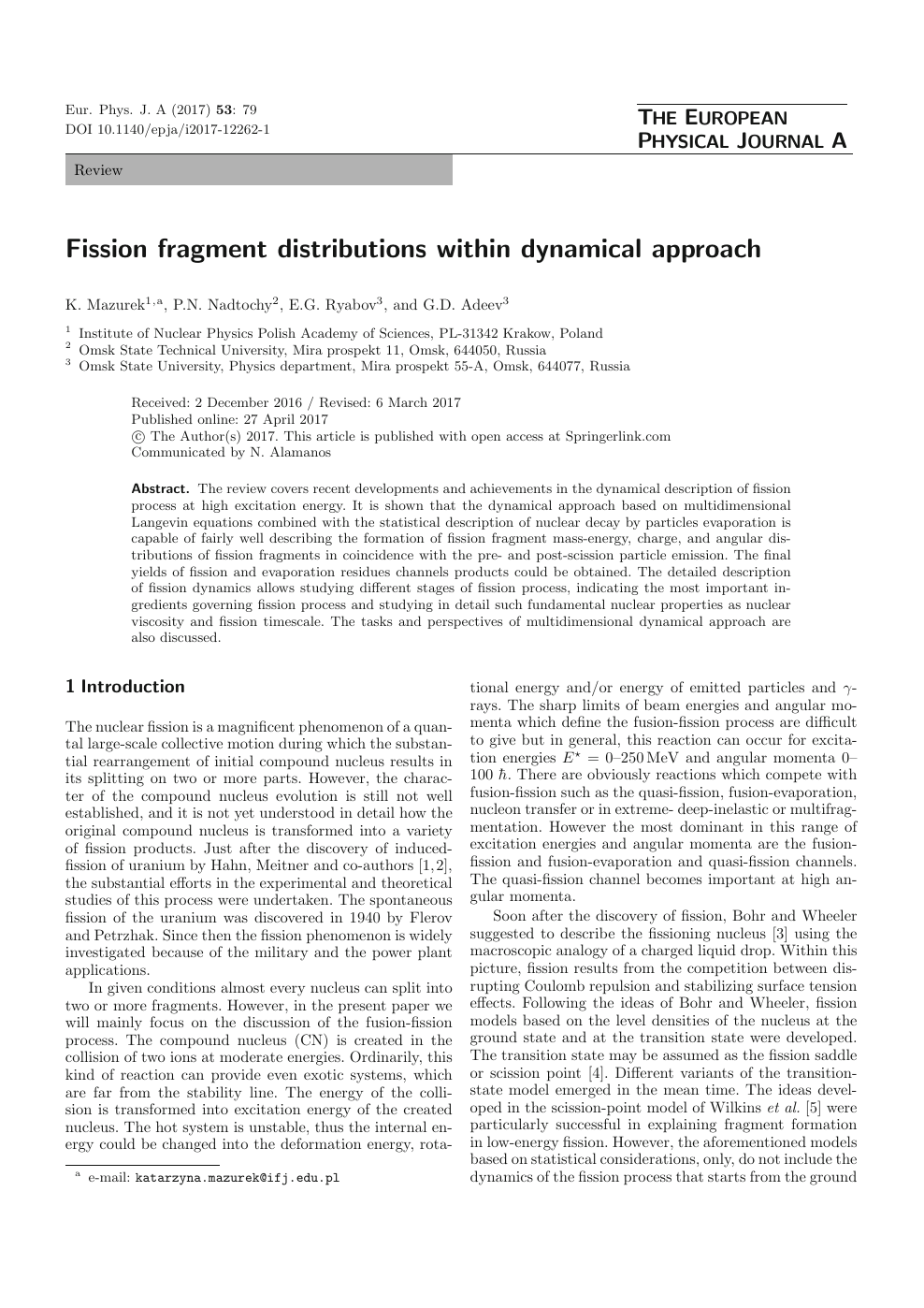 Fission Fragment Distributions Within Dynamical Approach Topic Of Research Paper In Physical Sciences Download Scholarly Article Pdf And Read For Free On Cyberleninka Open Science Hub