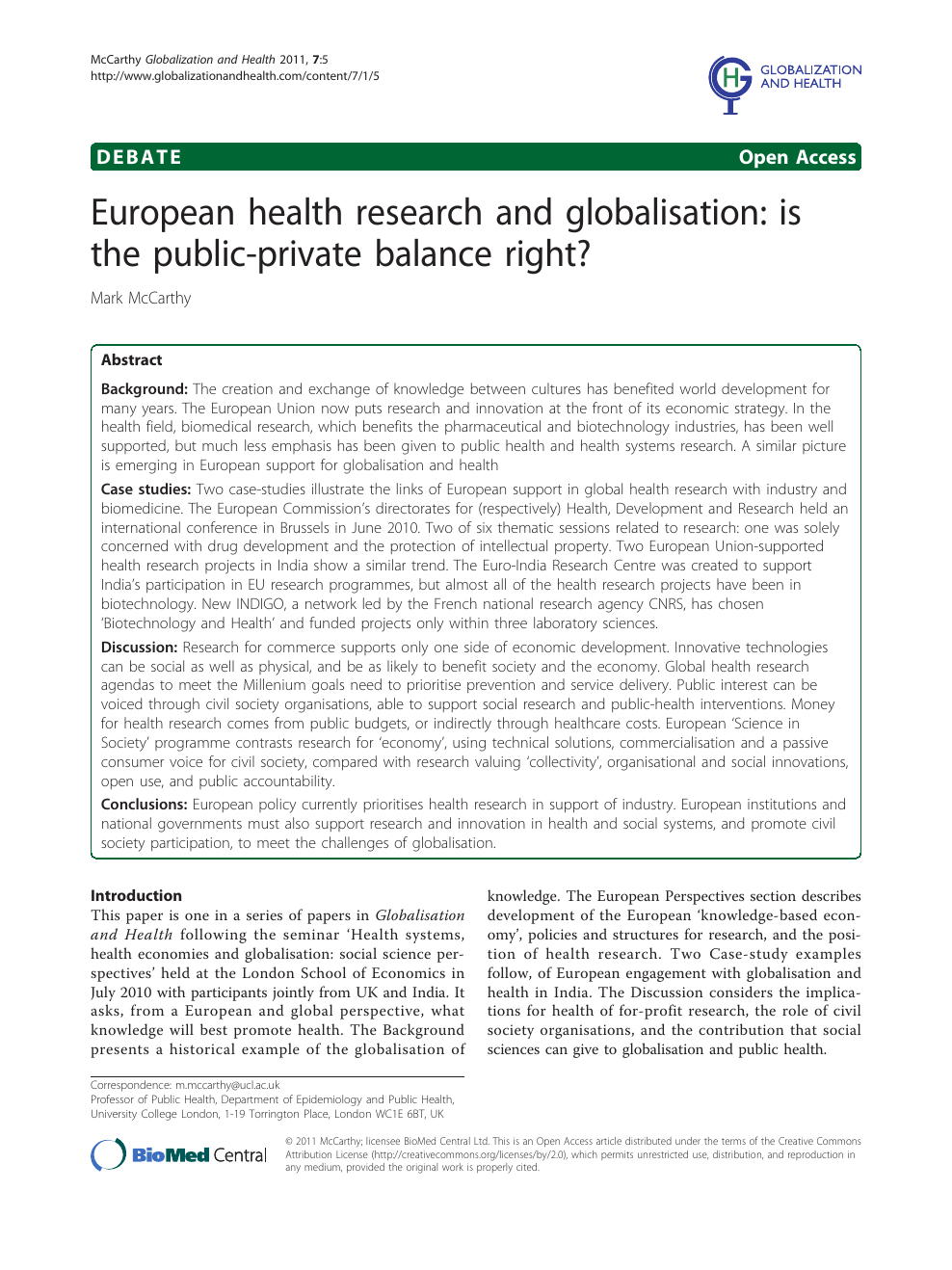 European health research and globalisation: is the public-private