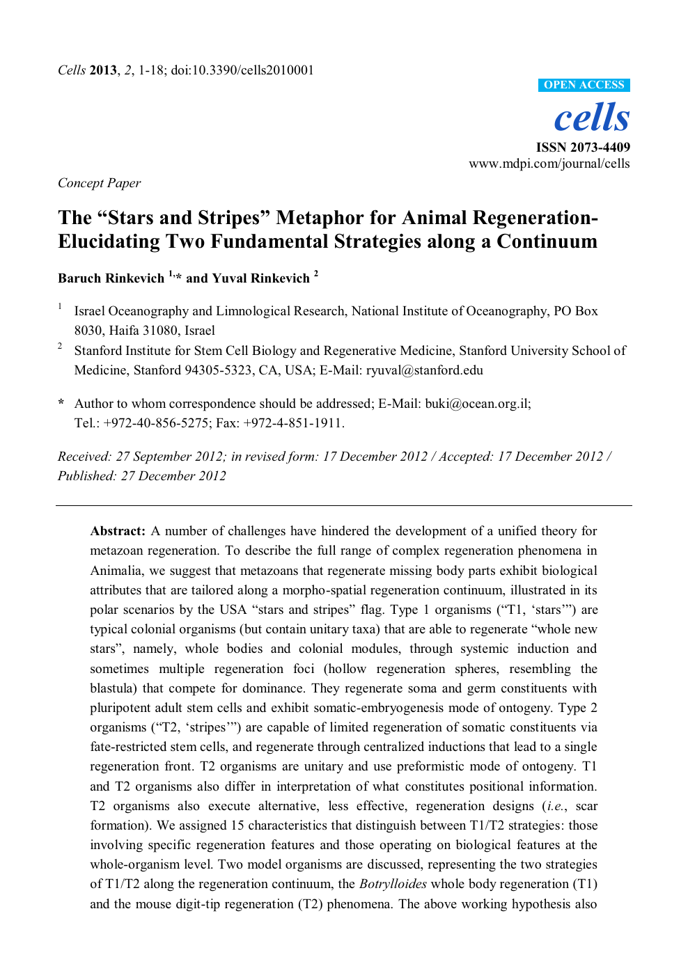 The Stars And Stripes Metaphor For Animal Regeneration Elucidating Two Fundamental Strategies Along A Continuum Topic Of Research Paper In Biological Sciences Download Scholarly Article Pdf And Read For Free On Cyberleninka